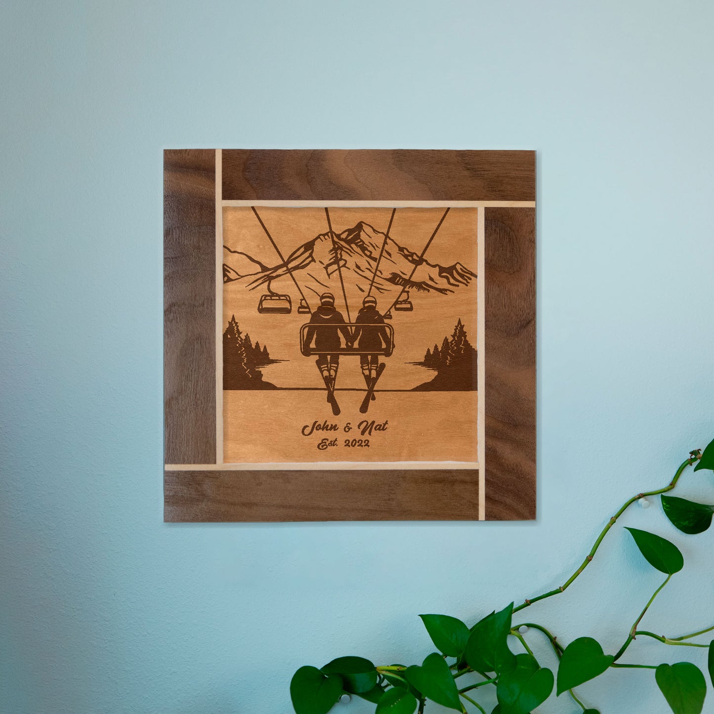Custom Ski Lift Engraved Wood Art - Perfect for Ski Lovers and Couples - Personalized Home Decor - Wedding Gift - Anniversary Gift - Holiday
