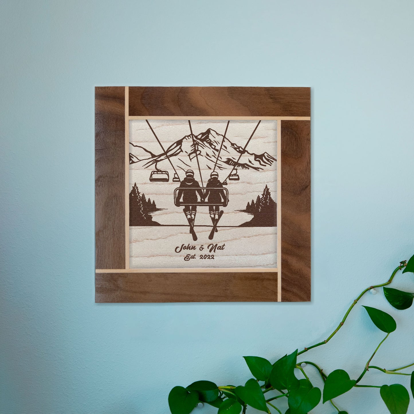 Custom Ski Lift Engraved Wood Art - Perfect for Ski Lovers and Couples - Personalized Home Decor - Wedding Gift - Anniversary Gift - Holiday