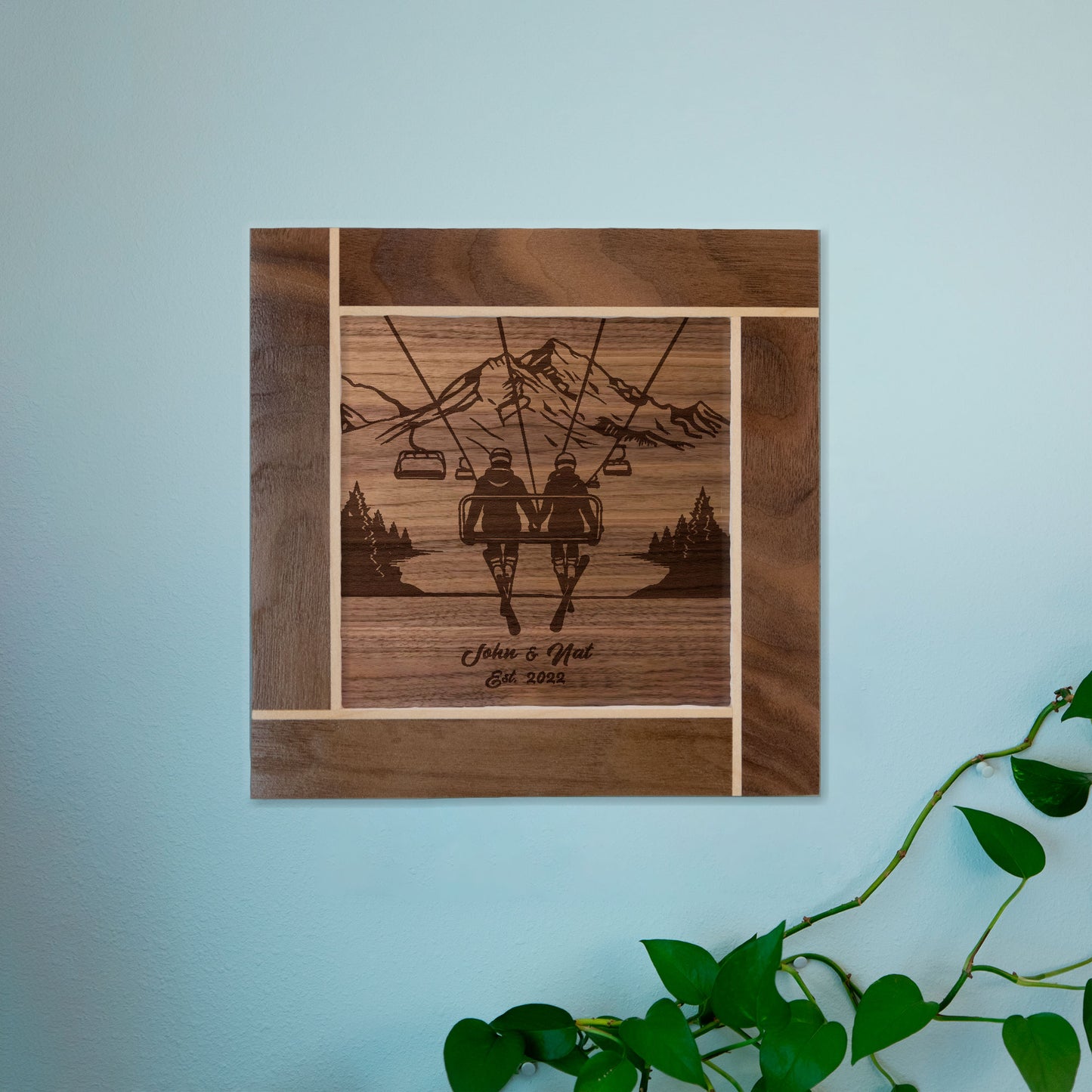 Custom Ski Lift Engraved Wood Art - Perfect for Ski Lovers and Couples - Personalized Home Decor - Wedding Gift - Anniversary Gift - Holiday