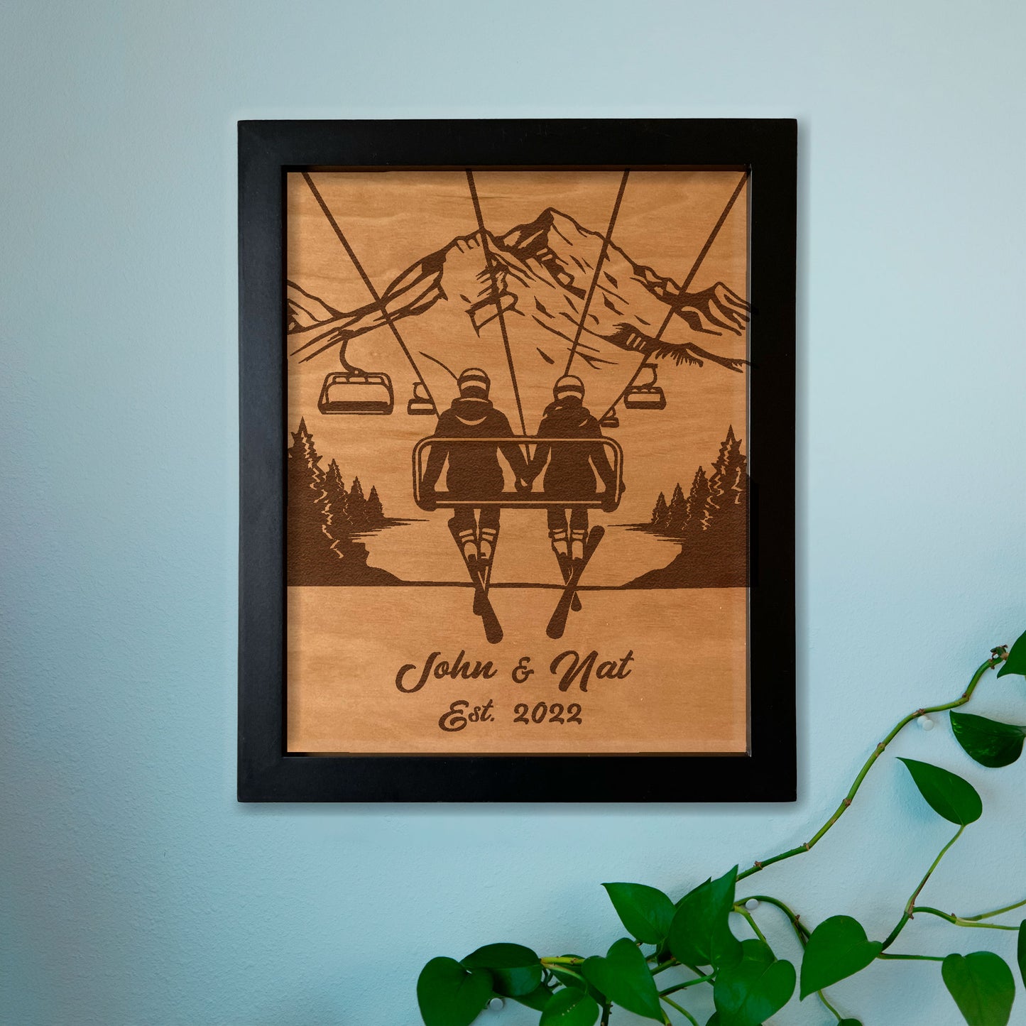 Custom Ski Lift Engraved Wood Art - Perfect for Ski Lovers and Couples - Personalized Home Decor - Wedding Gift - Anniversary Gift - Holiday