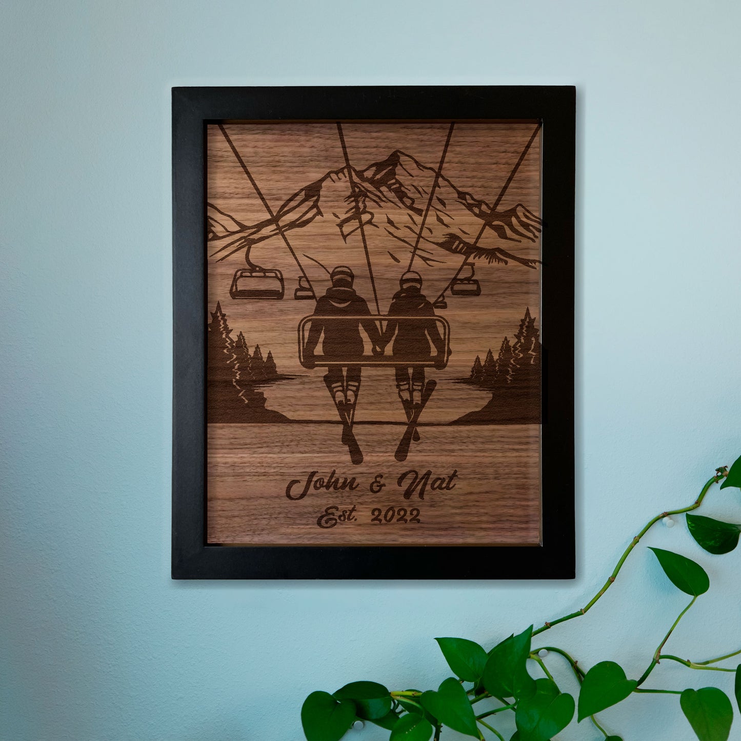 Custom Ski Lift Engraved Wood Art - Perfect for Ski Lovers and Couples - Personalized Home Decor - Wedding Gift - Anniversary Gift - Holiday